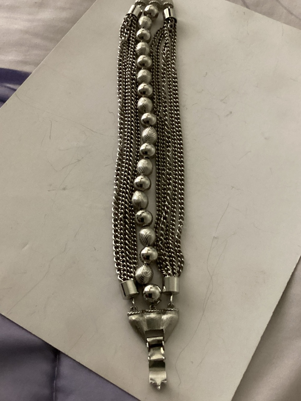 Silver Multi-Chain Beaded Statement Bracelet